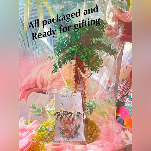 Large Palm tree dangle and drop earrings on gold hooks/tropical/ - Picture 2 of 11